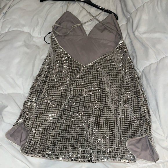 NWT! Silver Sequined Aliannia Mini Cocktail Dress by Saylor, Size S, price $220 - Picture 14 of 15